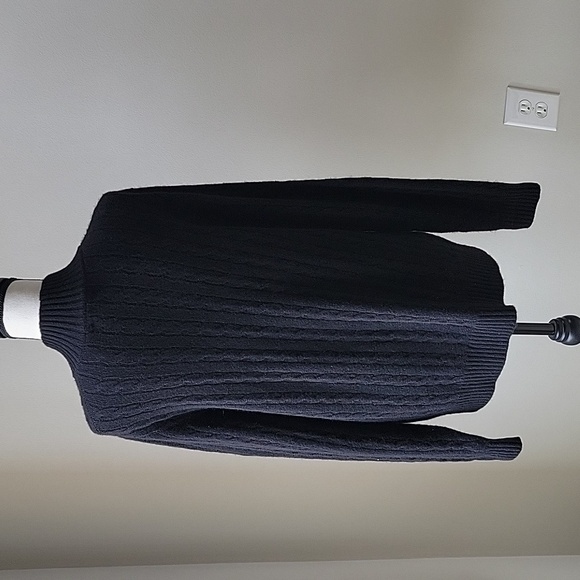 Lands End Cashmere Black Cable Knit Sweater Collard Long Sleeves Women's Sz XL - Picture 4 of 10